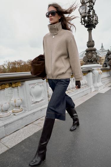 Zara Бомбер из шерсти с высоким воротником