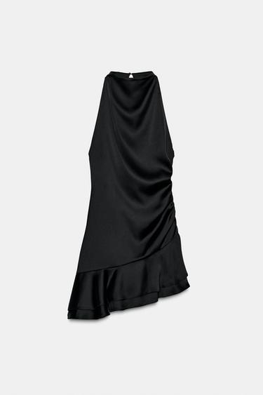 Zara Короткое атласное платье с воланами