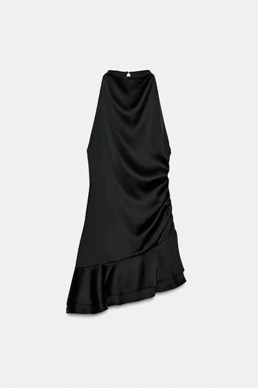 Короткое атласное платье с воланами- Заказать в России