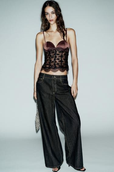 Zara Топ в бельевом стиле с кружевом и пайетками купить с доставкой.