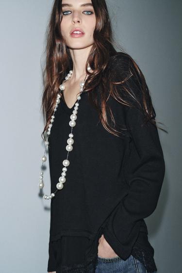 Zara Футболка с контрастным кружевом