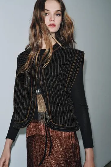 Стеганый бархатный жилет ZW COLLECTION LIMITED EDITION- Заказать в России