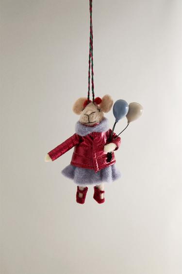Zara Елочное украшение из шерсти мышка с воздушными шариками