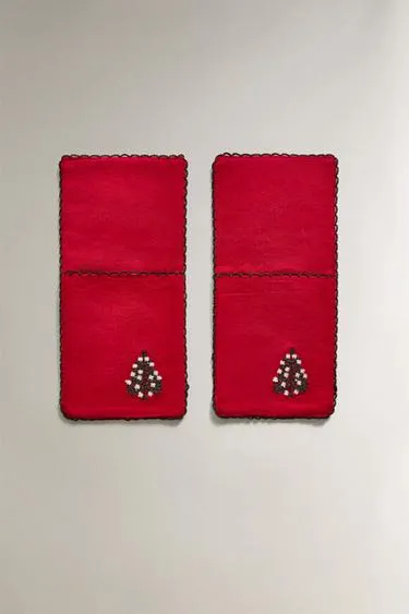 Набор вышитых новогодних ободков для столовых приборов (набор из 2 штук)