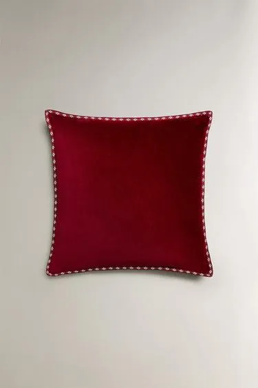 Вельветовая рождественская наволочка с деталями на краю- Заказать в России