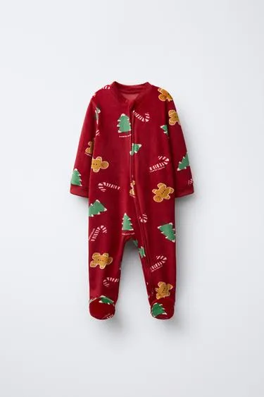 Пижама с принтом дерева и печенья из велюра