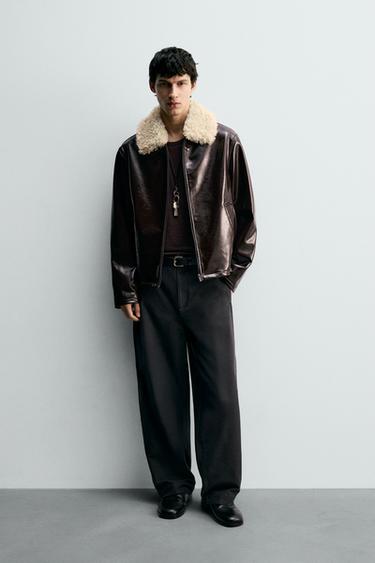 Zara Куртка из винила с комбинированной отделкой