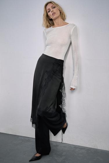 Zara Атласная юбка с кружевом — ZW COLLECTION