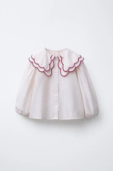 Рубашка в полоску с двойным воротником