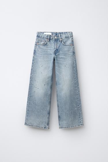 Zara Джинсы WIDE LEG со стразами