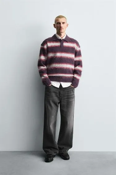 Трикотажное поло в полоску с начесом