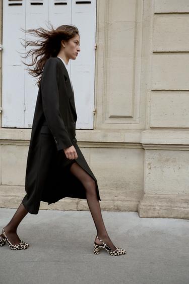 Zara Туфли на каблуке из кожи с животным принтом