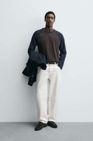 Zara Футболка с блоками цветов и реглаными рукавами