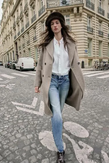 Пальто из шерстяной смеси с двубортной застежкой- Заказать в России