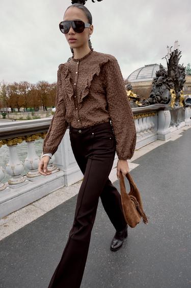 Zara Блуза в клетку с воланами