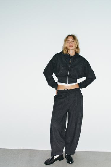 Zara Укороченная толстовка с капюшоном