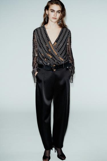 Zara Атласные брюки BARREL с ремнем