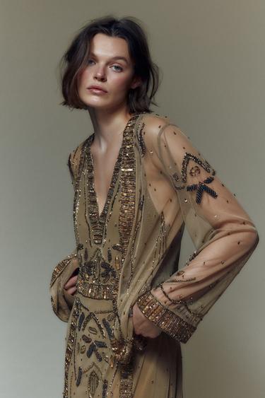 Zara Блузка с бисером и пайетками