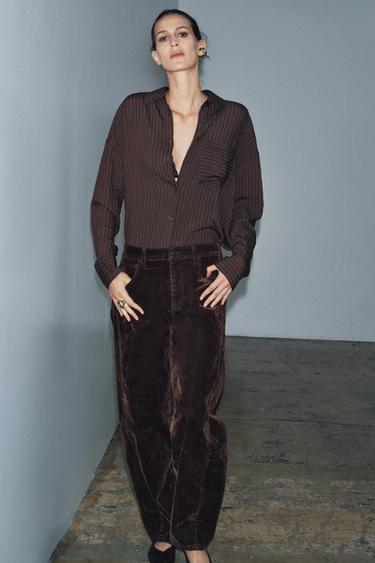 Zara Джинсы BALLOON-FIT с высокой посадкой и флокированием — ZW COLLECTION