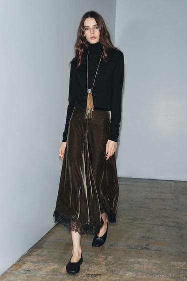 Zara Бархатная юбка с кружевом — ZW COLLECTION LIMITED EDITION