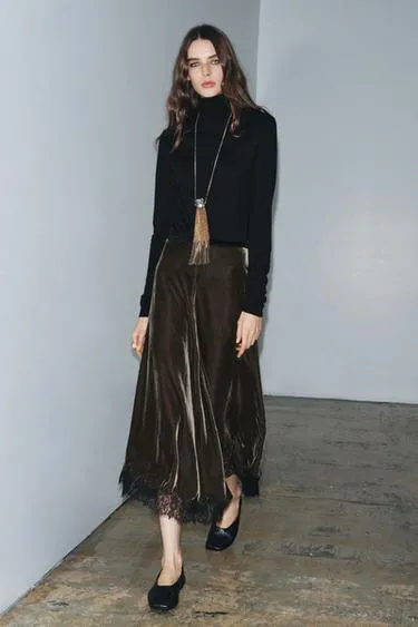 Бархатная юбка с кружевом — ZW COLLECTION LIMITED EDITION- Заказать в России