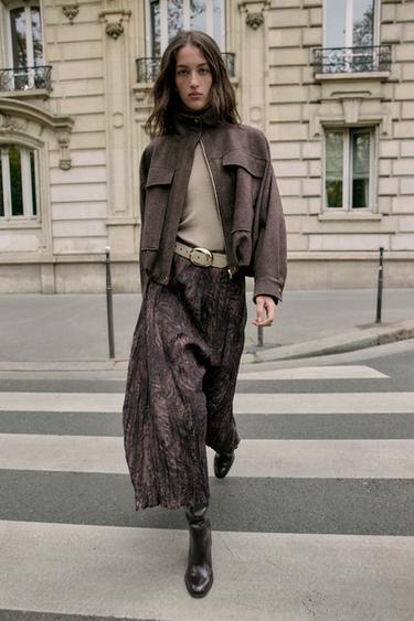 Zara Юбка миди с принтом и ремнем купить с доставкой.