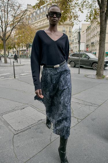 Zara Юбка миди с принтом и ремнем купить с доставкой.