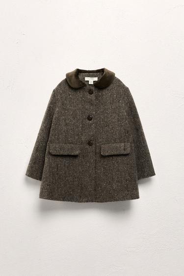 Zara Пальто с бархатным воротником питер пэн и шерстью 2-5 лет / лимитированная коллекция