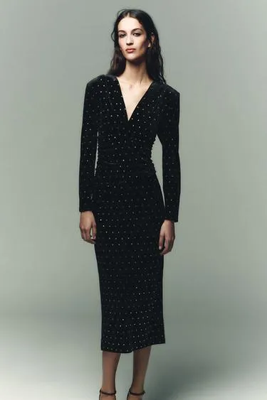 Бархатное платье миди с блестками- Заказать в России