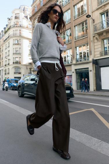 Zara Брюки с широкими штанинами и двойным поясом