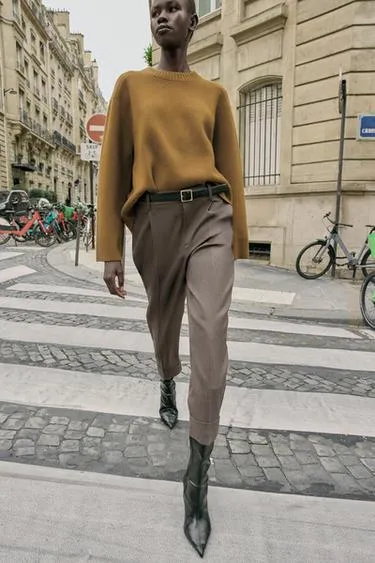 Брюки с подворотами и поясом- Заказать в России