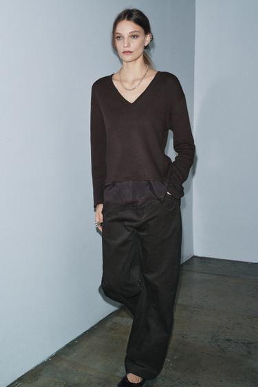 Zara Комбинированная футболка с кружевом