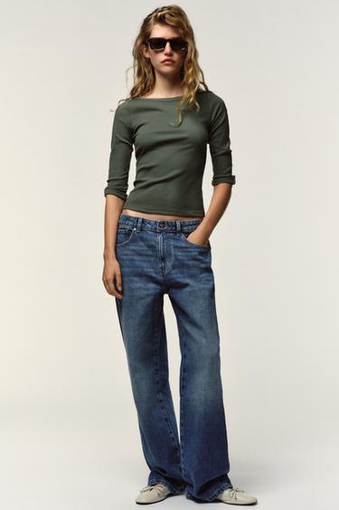 Zara Футболка в рубчик с пуговицами купить с доставкой.