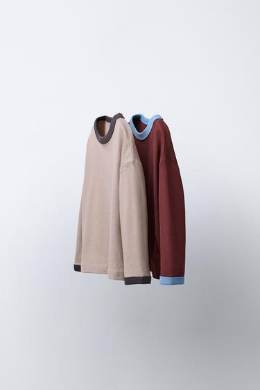 Zara Набор из двух однотонных футболок с окантовкой