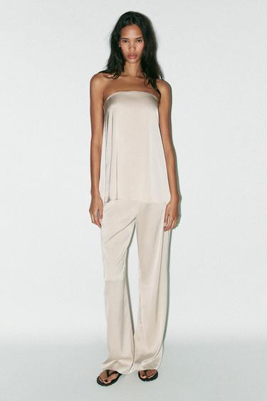 Zara Атласный топ без бретелей