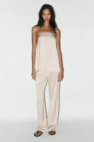 Атласный топ без бретелей