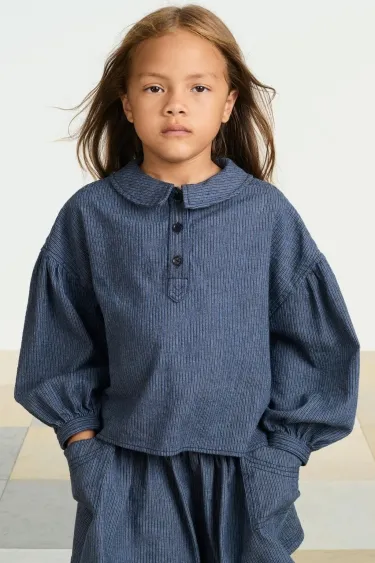 Рубашка в полоску с воротником-петерпан и длинными рукавами с пышными манжетами на пуговицах