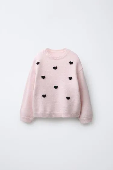 Вязаный джемпер с ворсовыми сердцами