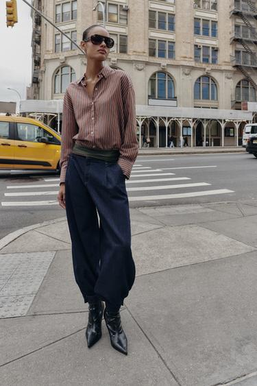 Zara Рубашка оверсайз из поплина в полоску купить с доставкой.