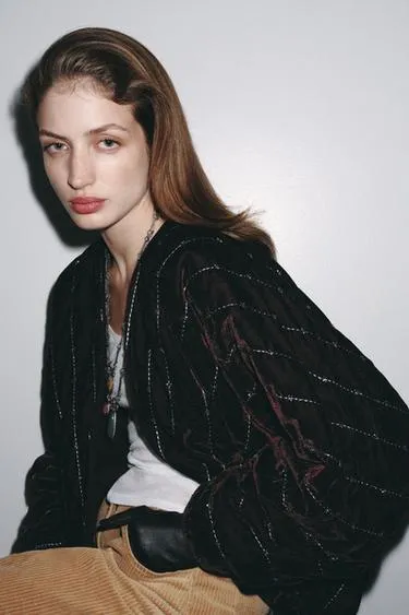 Стеганое бархатное кимоно с бусинами- Заказать в России