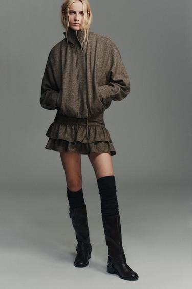 Zara Куртка в елочку из смесовой шерсти