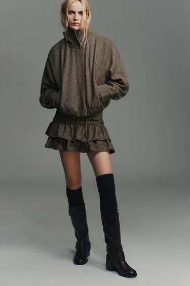 Куртка в елочку из смесовой шерсти