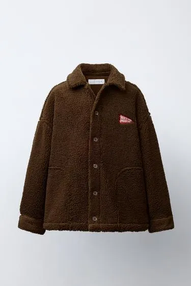 Куртка-рубашка из искусственной овчины с вышивкой