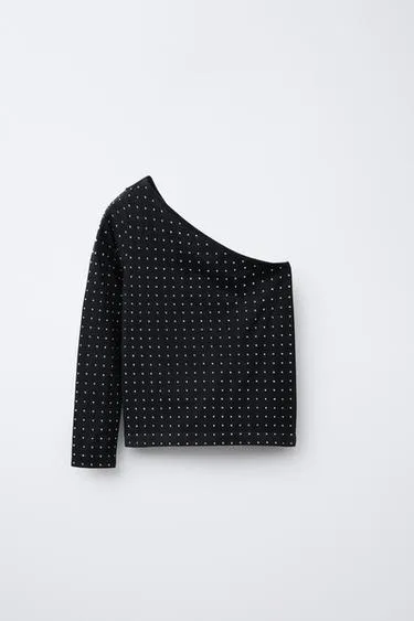 Футболка асимметричного кроя бесшовная со стразами