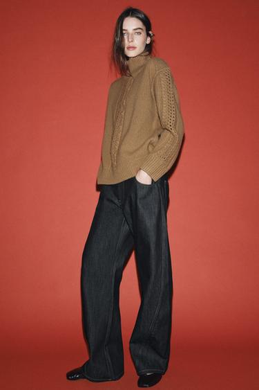 Zara Свитер из 100% шерсти с узорчатым плетением