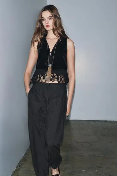 Комбинированный бархатный жилет ZW LIMITED EDITION