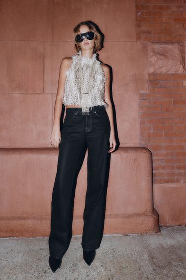 Zara Джинсы Z1975 REGULAR FIT с высокой посадкой и эффектом вощения купить с доставкой.