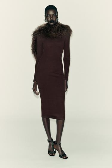 Zara Платье миди с рельефным вязанием