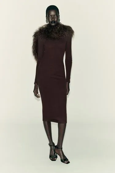 Платье миди с рельефным вязанием- Заказать в России