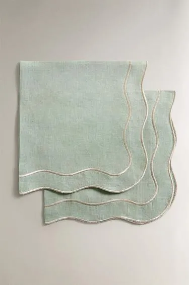 Набор льняных рождественских салфеток с деталями из нитей (набор из 2 штук)